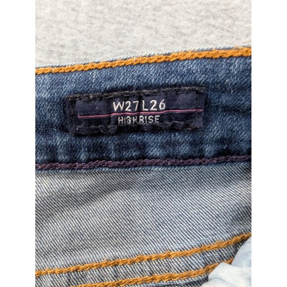 Vigoss Gwen Kick Flare Jeans Womens 27x26 Blue High Rise Raw Hem Distressed - Picture 15 of 16